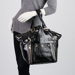 Genuine YSL Black Patent Leather Downtown Tote Bag
